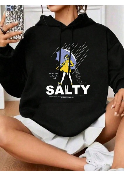 Kadın Baskılı Sweatshırt Oversize 3 Iplik