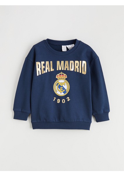 Yeni Sezon Bisiklet Yaka Real Madrid Baskılı Erkek Çocuk Sweatshirt