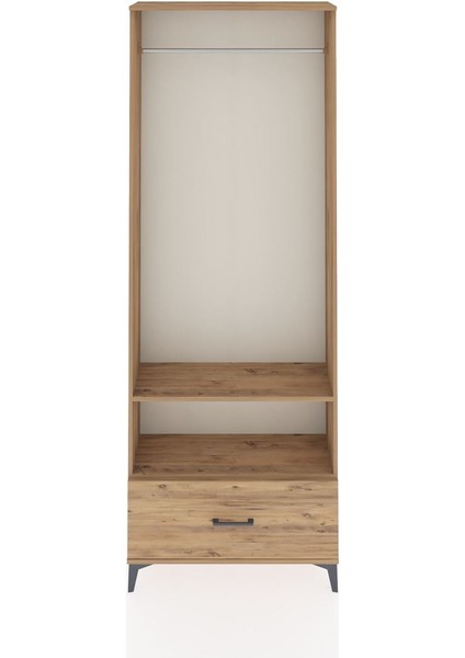 Arges Dolap 2 Raflı Tek Çekmeceli Tek Askılı 88X30X243 Çam-Çam