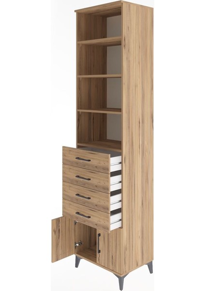 Hyperion Dolap 4 Raflı 4 Çekmeceli 2 Kapaklı 60X44X243 Çam-Çam fırsatları
