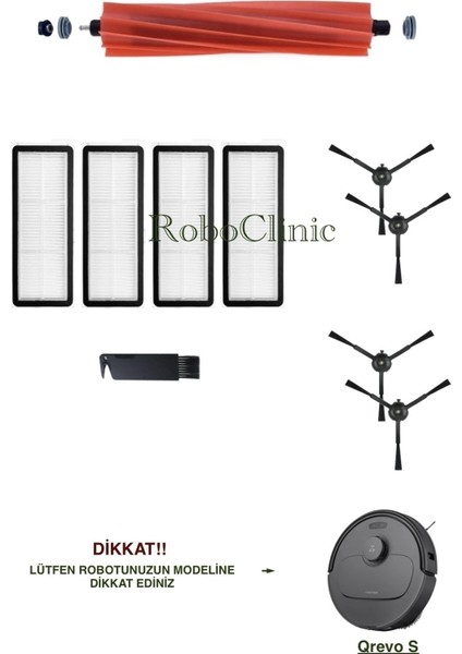 Roborock Qrevo S Siyah Yedek Ana Fırça, Yan Fırça, Hepa Filtre - 10 Parça