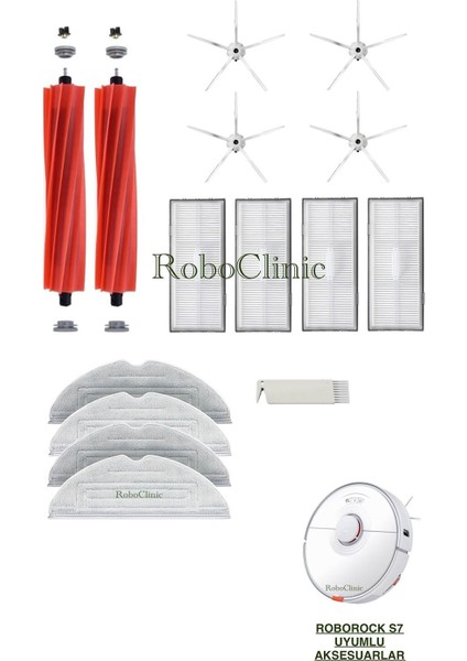 Roborock S7 / S7 Sonic Mopping Robot Süpürge Uyumlu Yedek Fırça, Hepa Filtre, Mop - 15 Parça