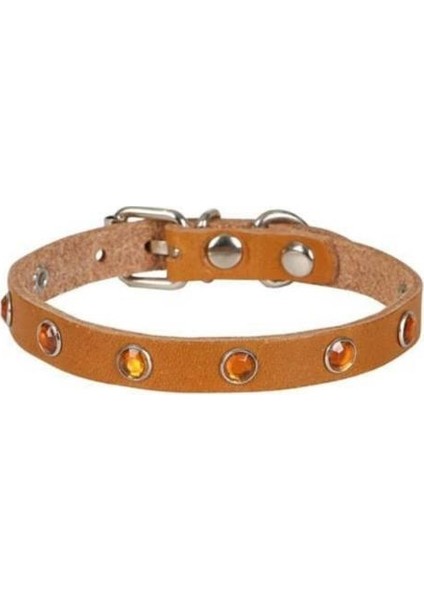 Cattie Gerçek Deriden Taşlı Kedi Boyun Tasması Medium Camel 1X20-23 cm - Petshopundan