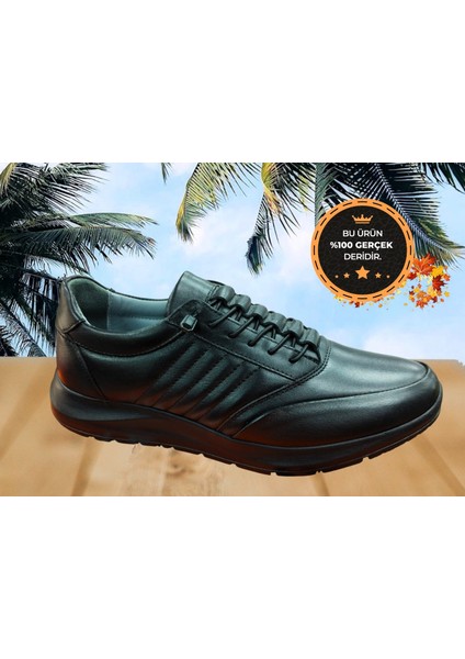 AD-023.01 Siyah Hakiki Deri Casual Ayakkabı
