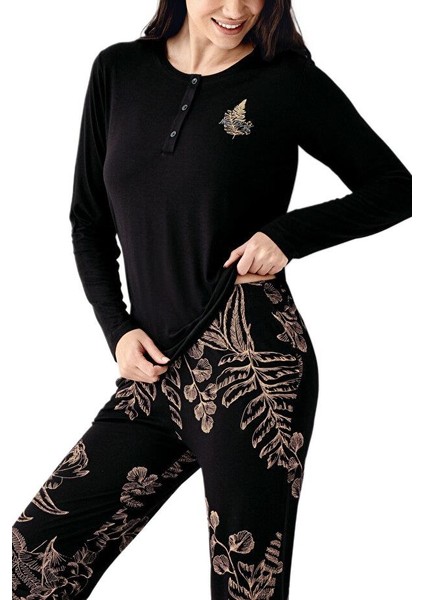 Kadın Siyah Battal Beden Pijama Takımı 3439-X modelleri