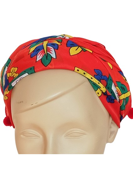 Kırmızı Ponponlu Çengelköy Otantik Yazma Fular Eşarp