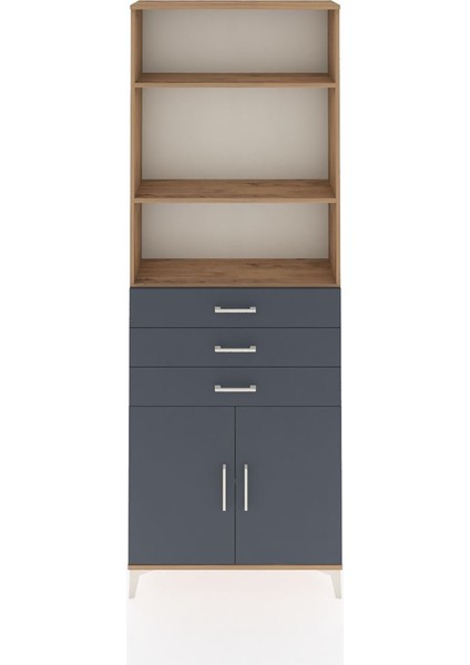 Arges Dolap 4 Raflı 3 Çekmeceli 2 Kapaklı 88X30X243 Çam-Antrasit