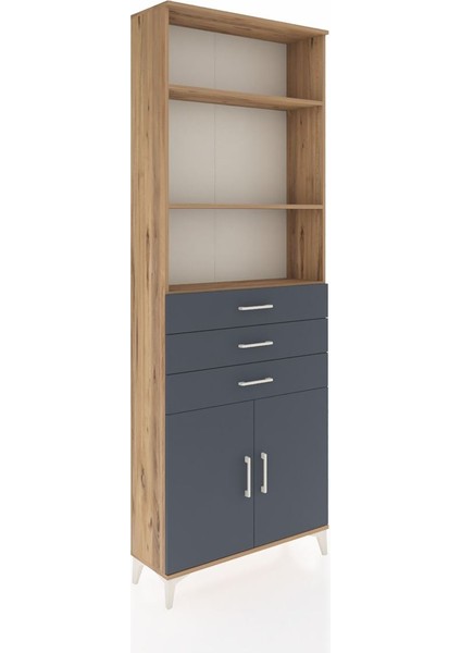 Arges Dolap 4 Raflı 3 Çekmeceli 2 Kapaklı 88X30X243 Çam-Antrasit fiyatları