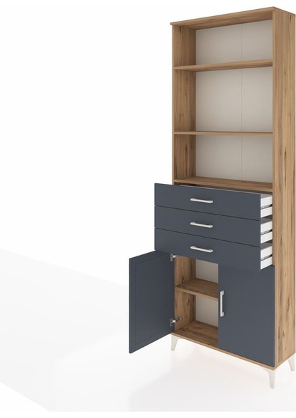 Arges Dolap 4 Raflı 3 Çekmeceli 2 Kapaklı 88X30X243 Çam-Antrasit fırsatları