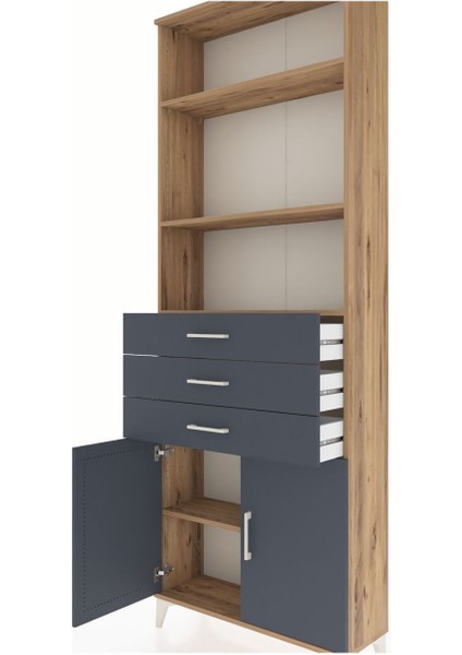 Arges Dolap 4 Raflı 3 Çekmeceli 2 Kapaklı 88X30X243 Çam-Antrasit indirimleri