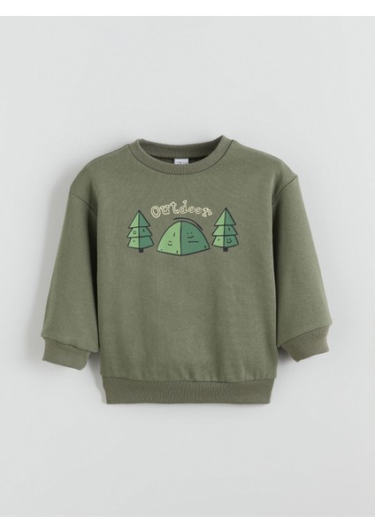 Yeni Sezon Bisiklet Yaka Baskılı Erkek Çocuk Sweatshirt