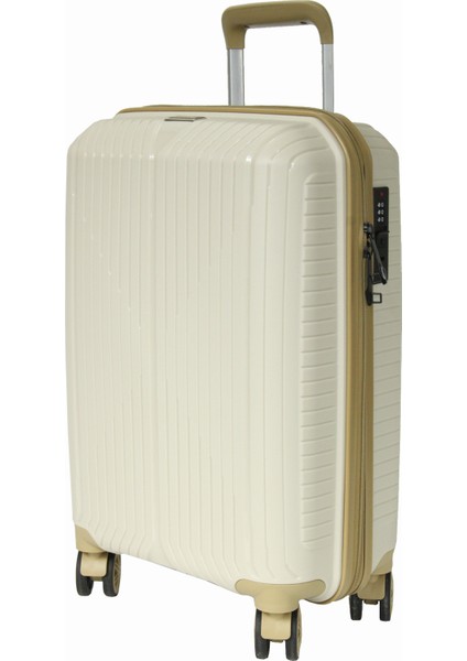 Grnd 10728 Pp Carmılla- Büyük + Orta + Kabin Boy Valiz / Bavul Seti - Kemik/şampanya modelleri