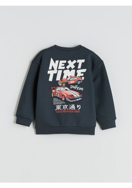 Yeni Sezon Bisiklet Yaka Baskılı Erkek Çocuk Sweatshirt