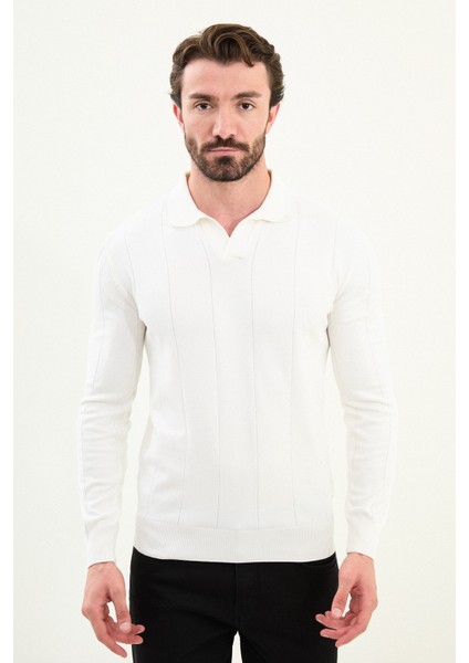 Çizgili Slim Fit Apaç Yaka Erkek Kazak