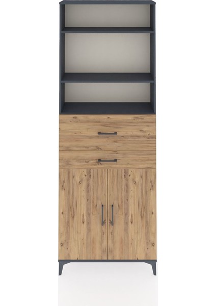 Arges Dolap 4 Raflı 2 Çekmeceli 2 Kapaklı 88X30X243 Antrasit-Çam