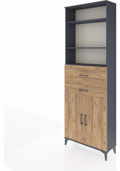 Arges Dolap 4 Raflı 2 Çekmeceli 2 Kapaklı 88X30X243 Antrasit-Çam modelleri