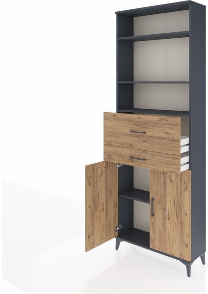 Arges Dolap 4 Raflı 2 Çekmeceli 2 Kapaklı 88X30X243 Antrasit-Çam fırsatları