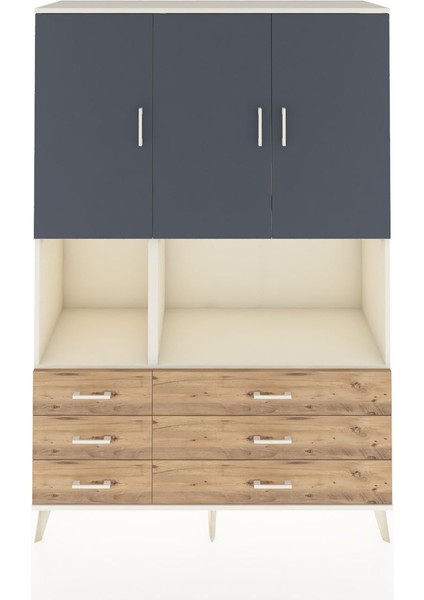 Hyperion Dolap 6 Raflı 6 Çekmeceli 3 Kapaklı 132X44X195 Aytaşı-Antrasit/çam
