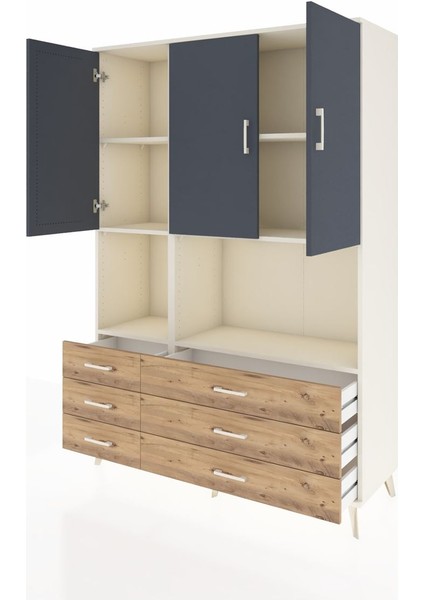 Hyperion Dolap 6 Raflı 6 Çekmeceli 3 Kapaklı 132X44X195 Aytaşı-Antrasit/çam modelleri