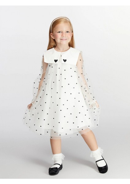 Lcw Kids Ekru Tüllü Kalp Baskılı Kız Çocuk Elbise fiyatları