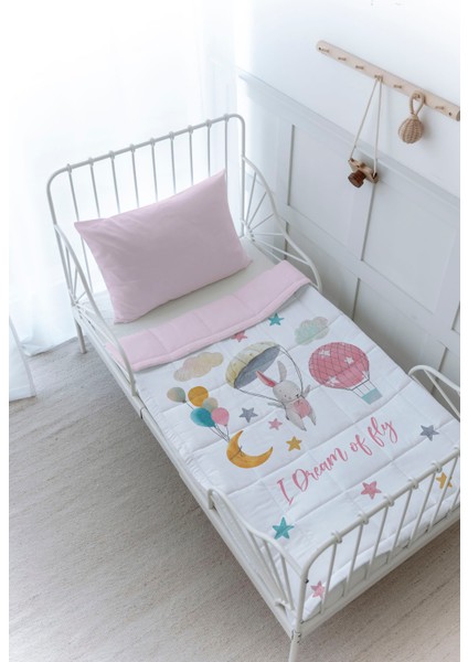 Organik Baskılı Bebek (100X150 Cm) Yorgan Seti - Iconic Serisi - Paraşütlü Tavşan