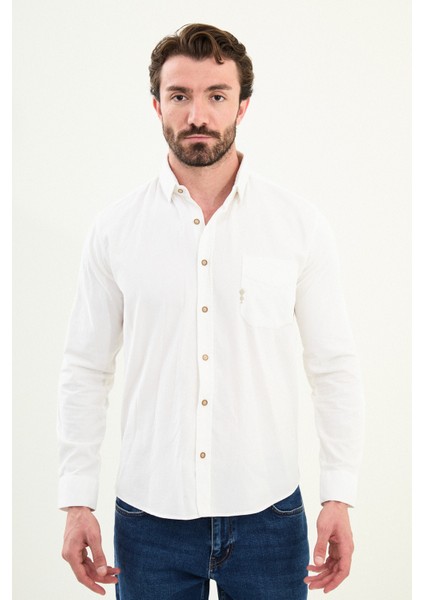 Düz Slim Fit Nakış Detaylı Kadife Erkek Gömlek