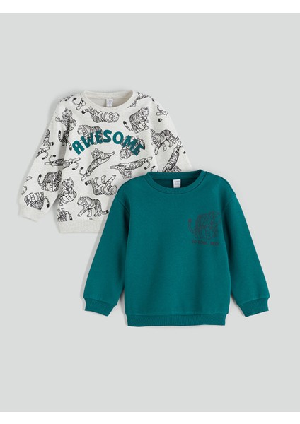 Yeni Sezon Bisiklet Yaka Erkek Çocuk Sweatshirt 2'li