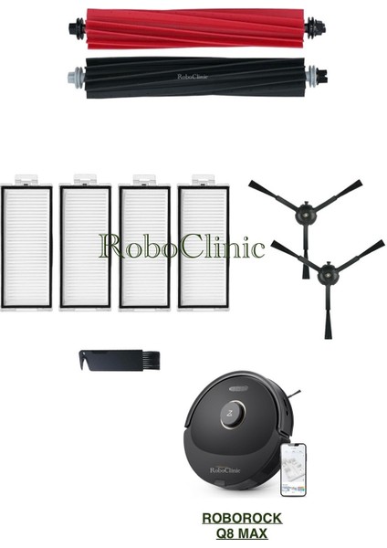 Roborock Q8 Max Yedek Ana Fırça, Yan Fırça, Hepa Filtre - 9 Parça