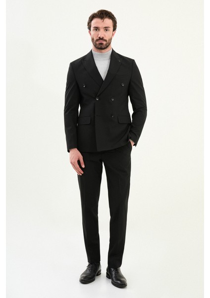 Düz Slim Fit Geniş Yaka Kruvaze Erkek Takım Elbise modelleri