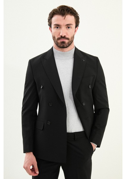 Düz Slim Fit Geniş Yaka Kruvaze Erkek Takım Elbise fırsatları