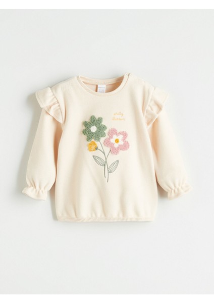 Yeni Sezon Bisiklet Yaka Çiçekli Kız Bebek Sweatshirt