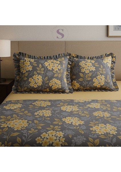 Nergis Çiçekli Fırfırlı % 100 Pamuk Çift Kişilik Nevresim Takımı