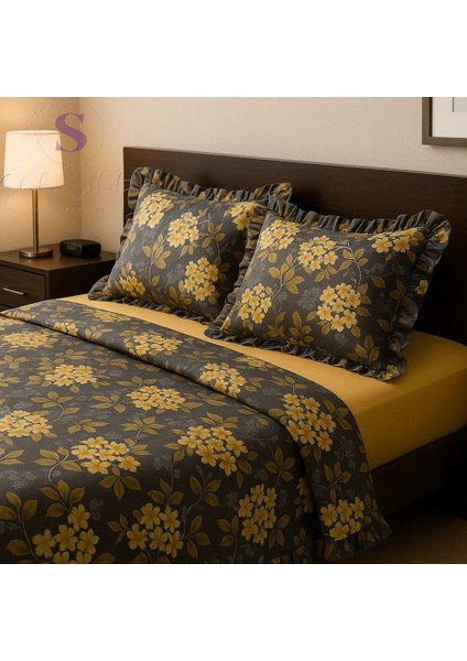 Nergis Çiçekli Fırfırlı % 100 Pamuk Çift Kişilik Nevresim Takımı modelleri