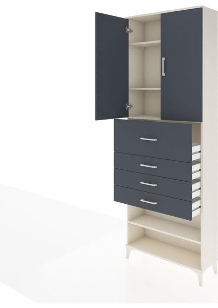 Arges Dolap 4 Raflı 4 Çekmeceli 2 Kapaklı 88X30X243 Aytaşı-Antrasit fırsatları