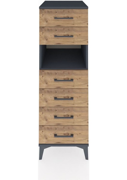 Kronos Dolap Tek Raflı 6 Çekmeceli 44X59X134 Antrasit-Çam