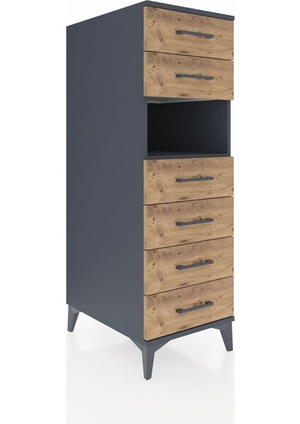 Kronos Dolap Tek Raflı 6 Çekmeceli 44X59X134 Antrasit-Çam fiyatları