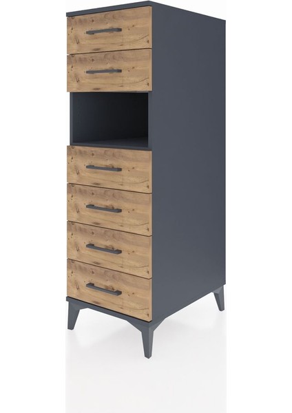 Kronos Dolap Tek Raflı 6 Çekmeceli 44X59X134 Antrasit-Çam modelleri