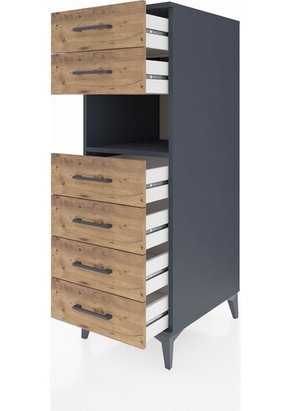 Kronos Dolap Tek Raflı 6 Çekmeceli 44X59X134 Antrasit-Çam fırsatları