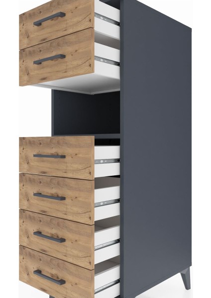 Kronos Dolap Tek Raflı 6 Çekmeceli 44X59X134 Antrasit-Çam indirimleri