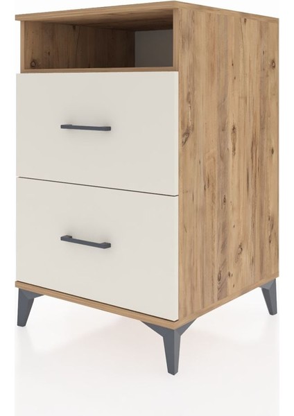 Kronos Komodin Tek Raflı 2 Çekmeceli 60X59X96 Çam-Aytaşı modelleri