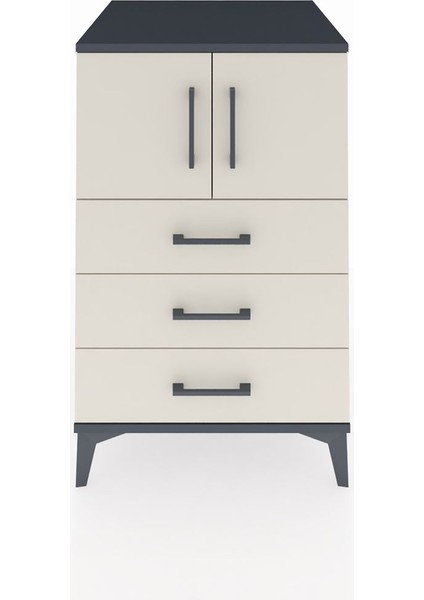 Kronos Komodin Tek Raflı 3 Çekmeceli 2 Kapaklı 60X59X96 Antrasit-Aytaşı