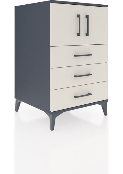 Kronos Komodin Tek Raflı 3 Çekmeceli 2 Kapaklı 60X59X96 Antrasit-Aytaşı fiyatları