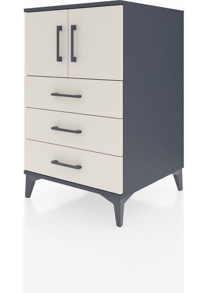 Kronos Komodin Tek Raflı 3 Çekmeceli 2 Kapaklı 60X59X96 Antrasit-Aytaşı modelleri