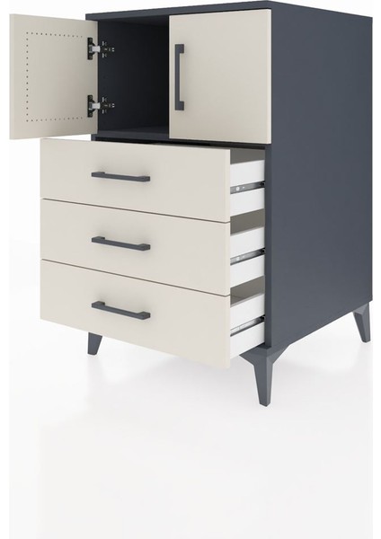 Kronos Komodin Tek Raflı 3 Çekmeceli 2 Kapaklı 60X59X96 Antrasit-Aytaşı fırsatları