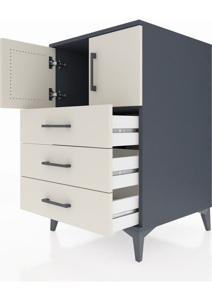 Kronos Komodin Tek Raflı 3 Çekmeceli 2 Kapaklı 60X59X96 Antrasit-Aytaşı indirimleri