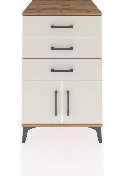 Kronos Komodin 3 Çekmeceli 2 Kapaklı 60X59X96 Çam-Aytaşı
