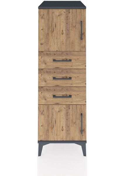 Kronos Dolap Tek Raflı 3 Çekmeceli 2 Kapaklı 44X59X134 Antrasit-Çam