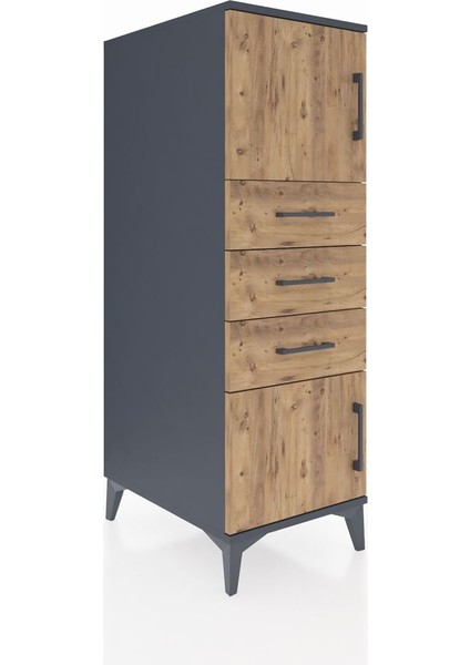 Kronos Dolap Tek Raflı 3 Çekmeceli 2 Kapaklı 44X59X134 Antrasit-Çam fiyatları