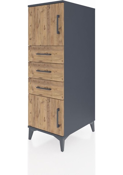 Kronos Dolap Tek Raflı 3 Çekmeceli 2 Kapaklı 44X59X134 Antrasit-Çam modelleri