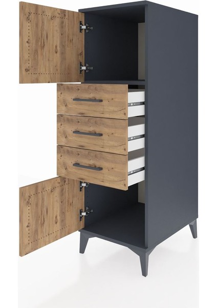 Kronos Dolap Tek Raflı 3 Çekmeceli 2 Kapaklı 44X59X134 Antrasit-Çam fırsatları